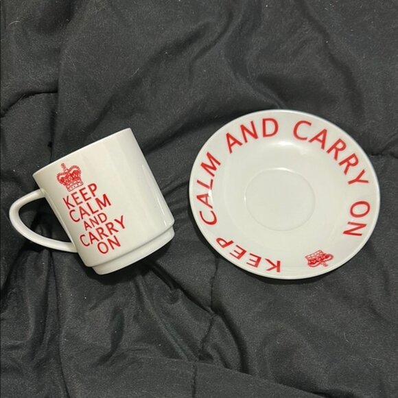 Keep Calm and Carry On Mug  Saucer Duo from different sets - Picture 1 of 5
